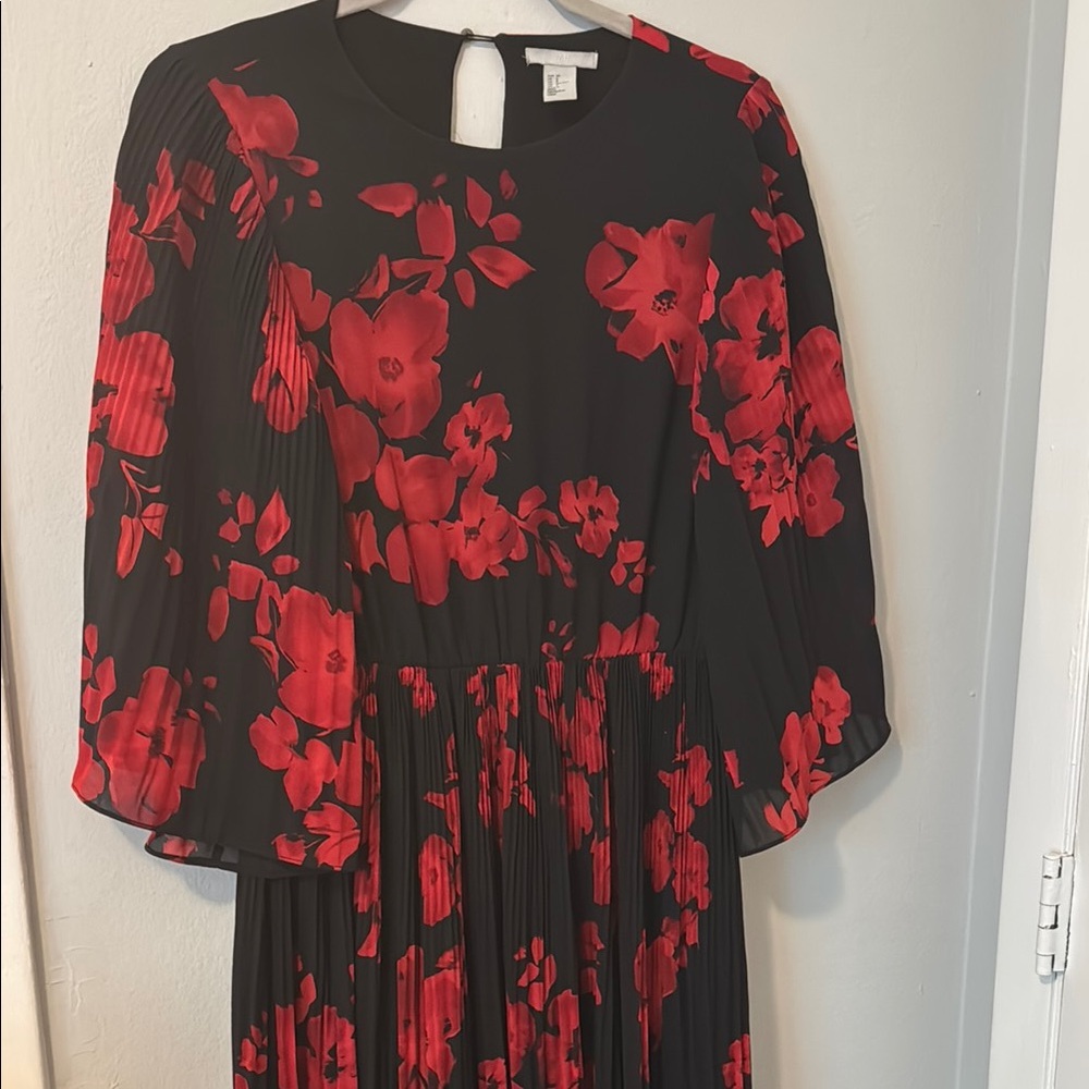 H&M Red and Black Pleated Tiered Dress